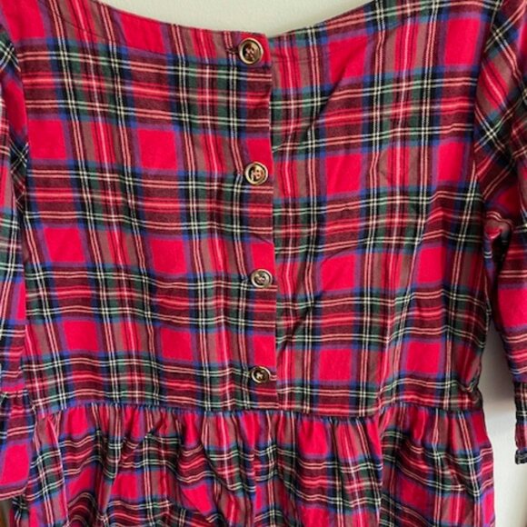 HALEY AND THE HOUND Red Plaid Flannel Peplum Ruffle Top with Gold Back Buttons M - Picture 10 of 15